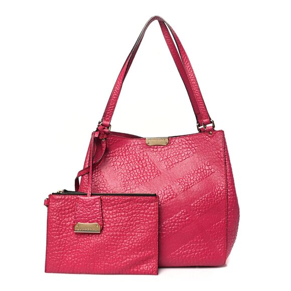 Burberry Signature Grain Calfskin Check Embossed Canterbury Tote Vibrant Fuchsia - Picture 1 of 13
